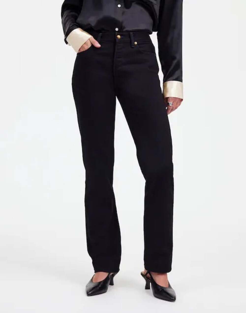 NWT Madewell Alexa Chung High-Rise Straight Jean In Outridge Wash Black Size 27